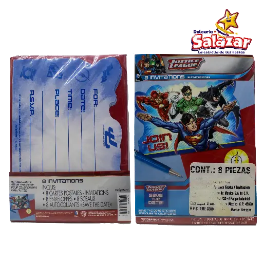 [GRN0320] INVITACION LIGA DE LA JUSTICIA AMSCAN -D.8PZA- "C/6/8"