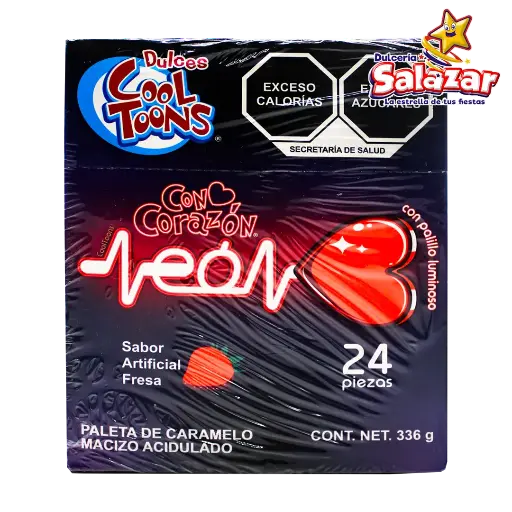 [SWT0003] PALETA CON CORAZON NEON COOL TOONS -D.336G- "C/24/24"