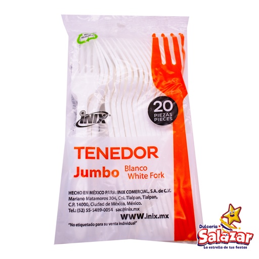 [INIX0021] TENEDOR BLANCO GRANDE JUMBO INIX-TEN-GDE -B.20PZA- "C/50/20"