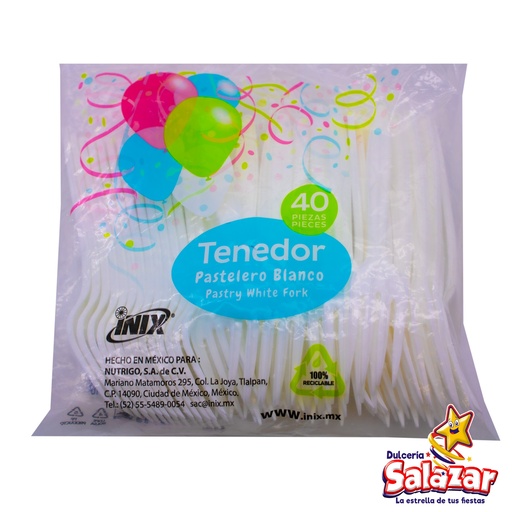 [INIX0072] TENEDOR BLANCO PASTELERO INIX -B.40PZA- "C/50/40"