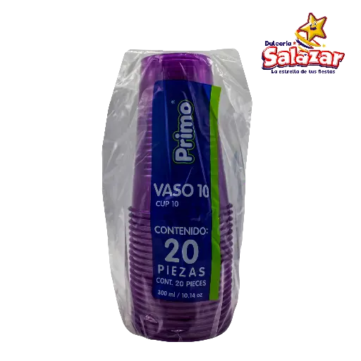 [PRI0016] VASO PLAST #10 MORADO NEON PRIMO 300ML -B.20PZA- "C/20/20"