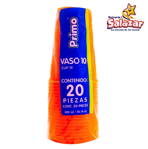 [PRI0019] VASO PLAST #10 NARANJA NEON PRIMO -B.20PZA- "C/20/20"