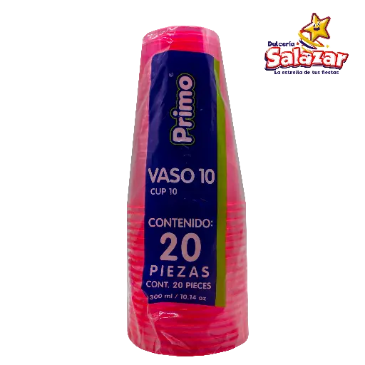 [PRI0017] VASO PLAST #10 ROSA NEON PRIMO 300ML -B.20PZA- "C/20/20"