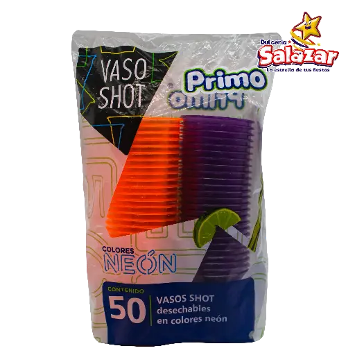 [PRI0025] VASO PLAST #2 NEON NARANJA/MORADO PRIMO -B.50PZA- "C/20/50"