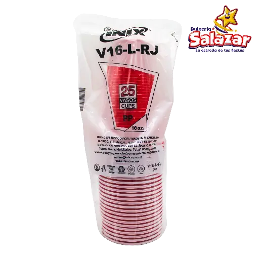 [INIX0008] VASO PLASTICO BICOLOR ROJO V16-L-RJ INIX -B.25PZA- "C/40/25"