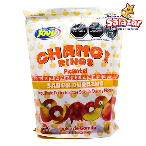 [JOV0076] JOVY CHAMOY RINGS SABOR DURAZNO -B. 1KG -"C/10/1"